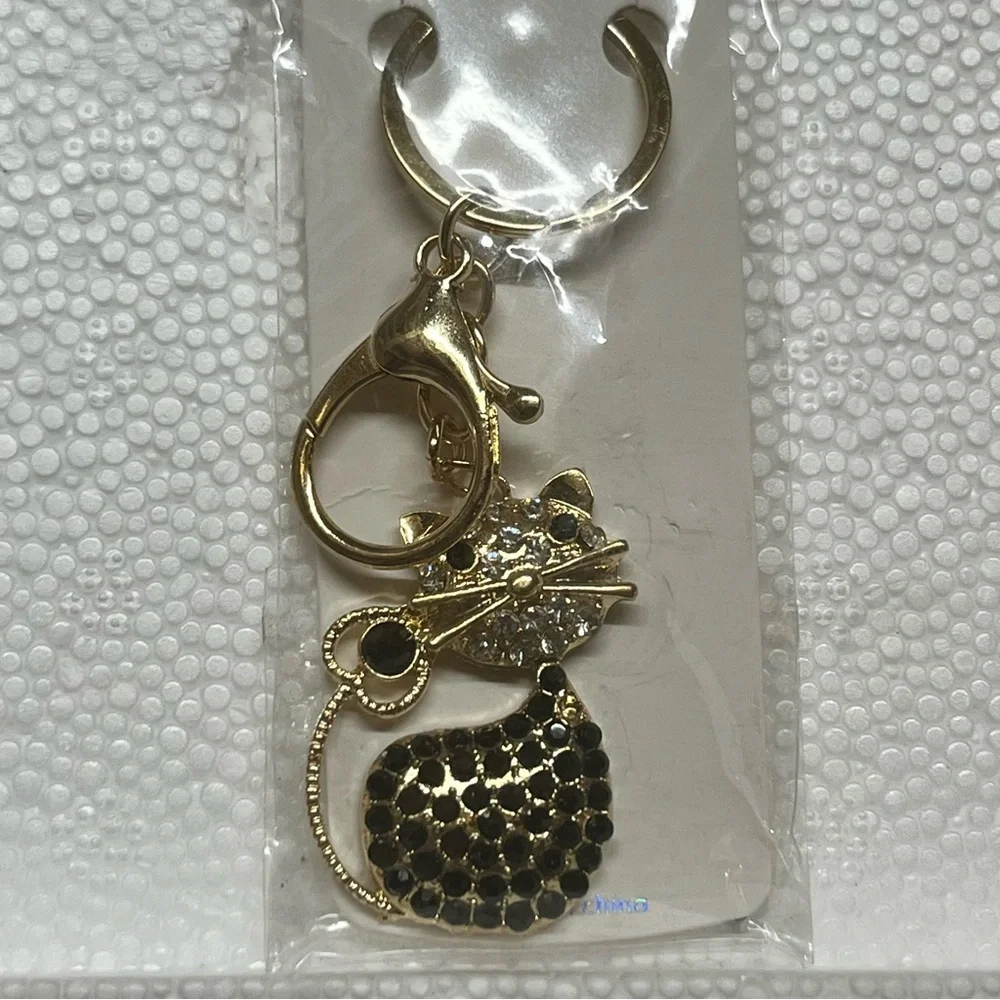 Mint Gold and Black Cat Keychain